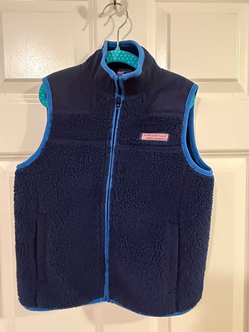 Vineyard Vines Navy Sherpa Vest with Bright Blue Trim- Boys